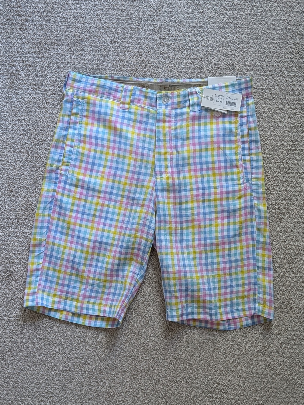 NWT Bohio Linen Bermuda Shorts - 32 Waist 9.5 Inseam - Pastel Plaid